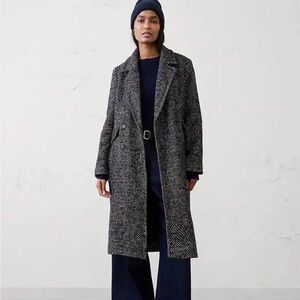 Stylish Black and White Herringbone Coat